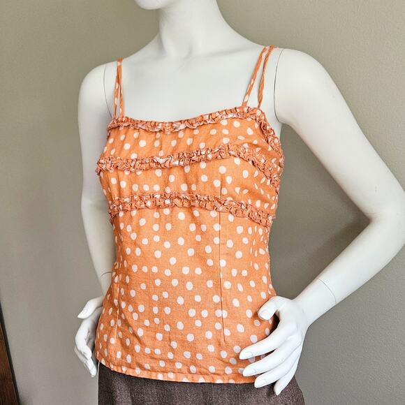 Anthropologie Bl^nk London Ruffle Polka Dot Linen Cotton Tank Sz L Stretchy - Picture 1 of 7